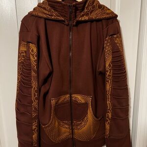 Brown/Rust Moto Hoodie W/ Gold Print
Festival-Rave-Handmade-Sacred Geometry
